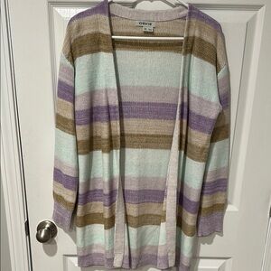 Orvis Women's Striped Cardigan Sweater - Purple, Green, Tan